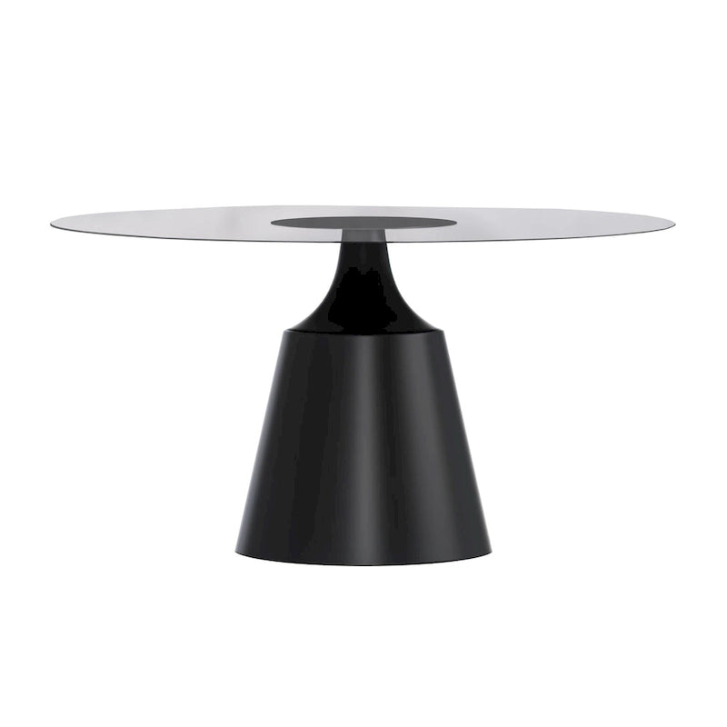 Modern Round Dining Table 60"-71" with Stainless Steel Pedestal Base, Glass or Sintered Stone Top