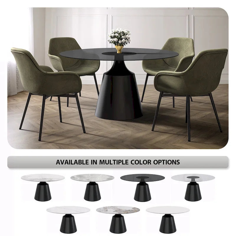 Modern Round Dining Table 60"-71" with Stainless Steel Pedestal Base, Glass or Sintered Stone Top