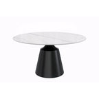 Modern Round Dining Table 60"-71" with Stainless Steel Pedestal Base, Glass or Sintered Stone Top