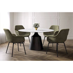 Modern Round Dining Table 60"-71" with Stainless Steel Pedestal Base, Glass or Sintered Stone Top