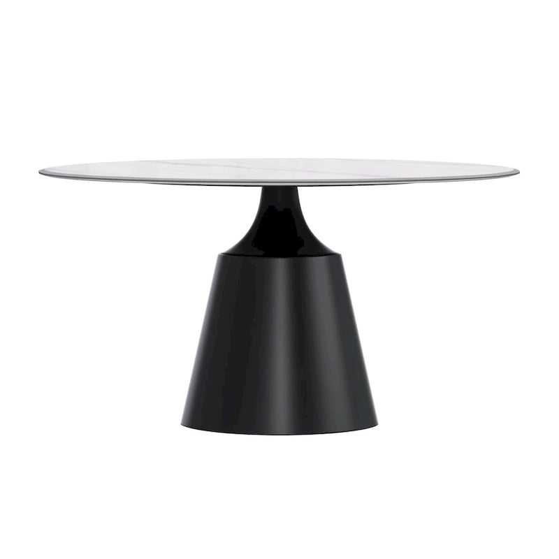 Modern Round Dining Table 60"-71" with Stainless Steel Pedestal Base, Glass or Sintered Stone Top