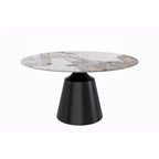 Modern Round Dining Table 60"-71" with Stainless Steel Pedestal Base, Glass or Sintered Stone Top