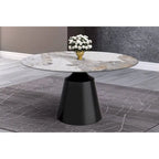 Modern Round Dining Table 60"-71" with Stainless Steel Pedestal Base, Glass or Sintered Stone Top