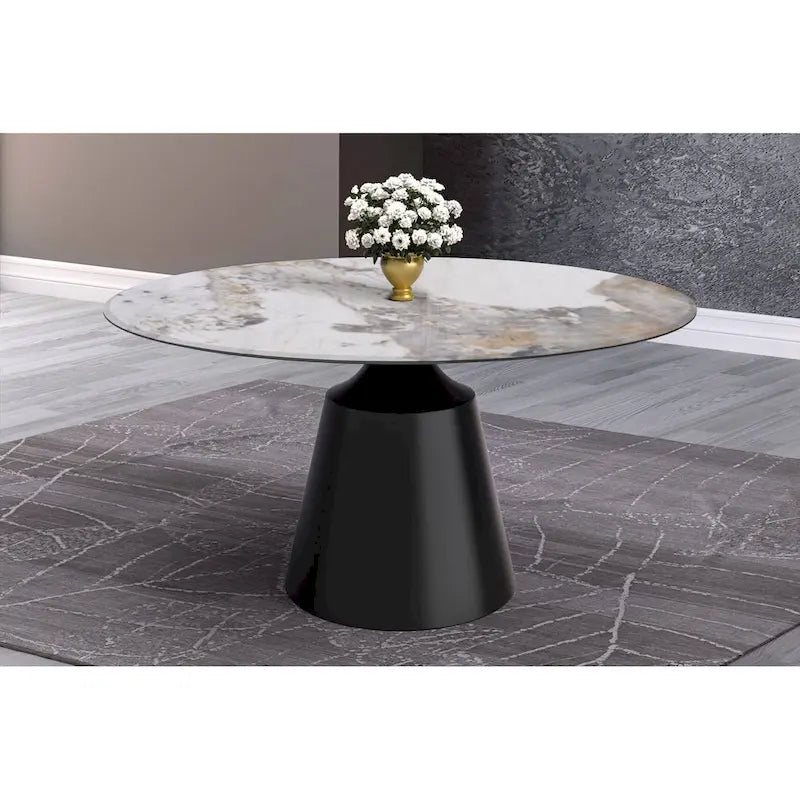 Modern Round Dining Table 60"-71" with Stainless Steel Pedestal Base, Glass or Sintered Stone Top