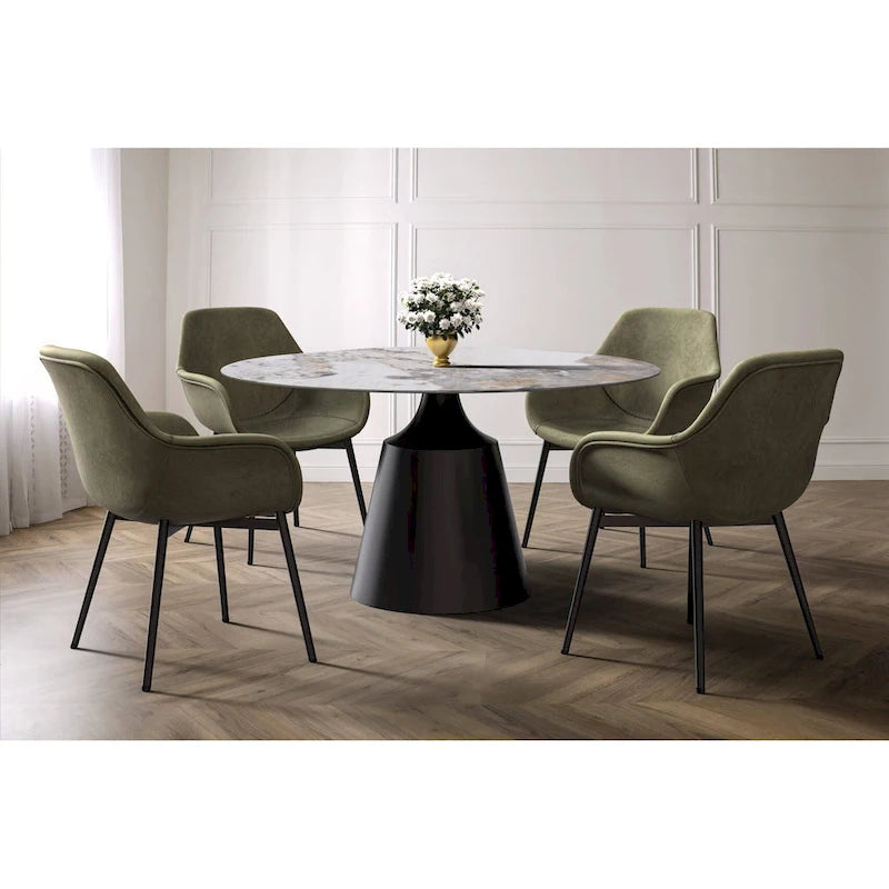 Modern Round Dining Table 60"-71" with Stainless Steel Pedestal Base, Glass or Sintered Stone Top