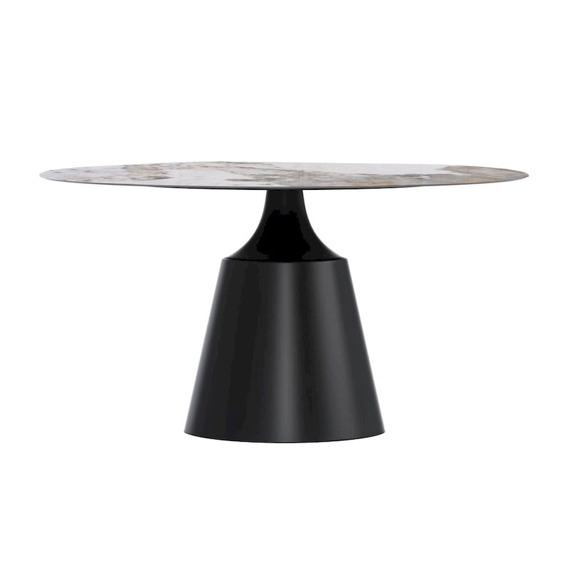 Modern Round Dining Table 60"-71" with Stainless Steel Pedestal Base, Glass or Sintered Stone Top