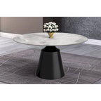Modern Round Dining Table 60"-71" with Stainless Steel Pedestal Base, Glass or Sintered Stone Top