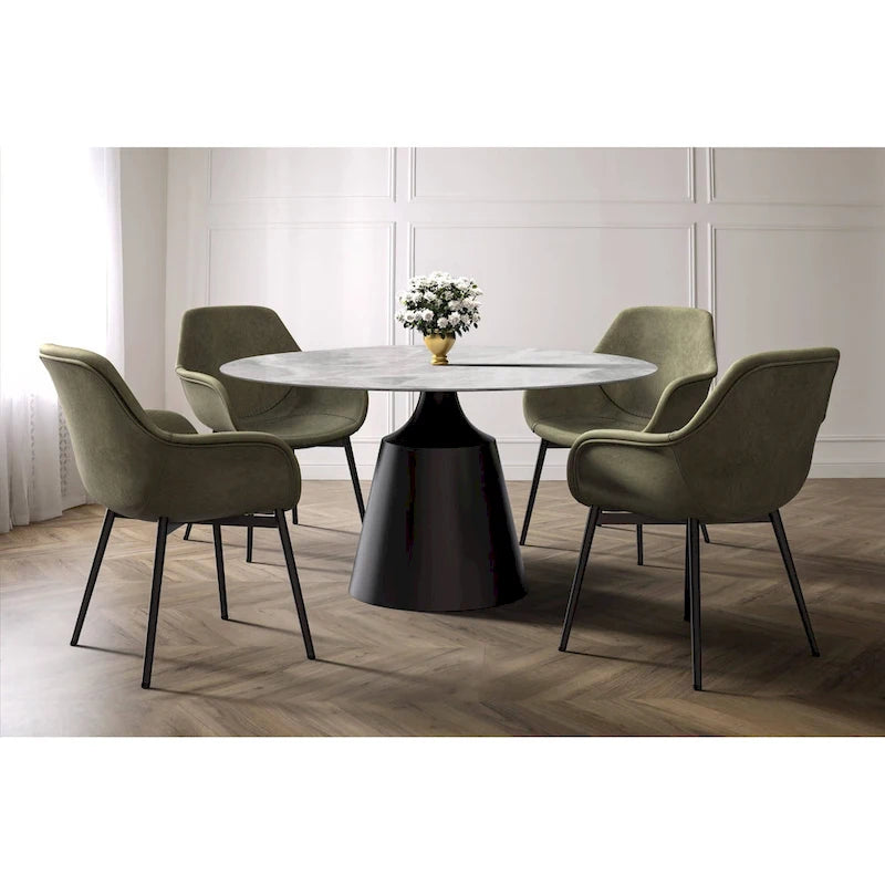Modern Round Dining Table 60"-71" with Stainless Steel Pedestal Base, Glass or Sintered Stone Top