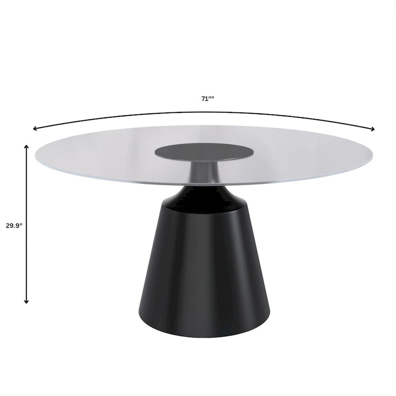 Modern Round Dining Table 60"-71" with Stainless Steel Pedestal Base, Glass or Sintered Stone Top