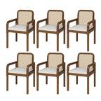 Rattan Back Dining Chairs Set of 6 with Removable Cushions, Modern Farmhouse Linen Upholstered Chairs
