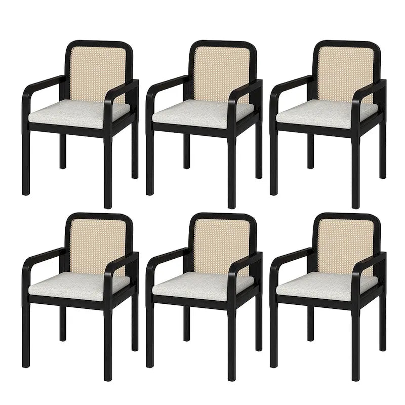 Rattan Back Dining Chairs Set of 6 with Removable Cushions, Modern Farmhouse Linen Upholstered Chairs