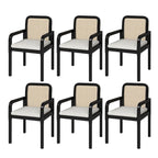 Rattan Back Dining Chairs Set of 6 with Removable Cushions, Modern Farmhouse Linen Upholstered Chairs