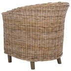 Rattan Barrel Chair with Cushion - British Colonial Style, Intricately Woven, White Cushion, 29" W x 27" D x 33" H Accent Chair