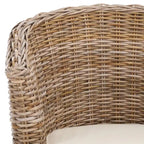 Rattan Barrel Chair with Cushion - British Colonial Style, Intricately Woven, White Cushion, 29" W x 27" D x 33" H Accent Chair