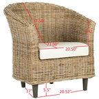 Rattan Barrel Chair with Cushion - British Colonial Style, Intricately Woven, White Cushion, 29" W x 27" D x 33" H Accent Chair
