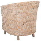Rattan Barrel Chair with Cushion - British Colonial Style, Intricately Woven, White Cushion, 29" W x 27" D x 33" H Accent Chair