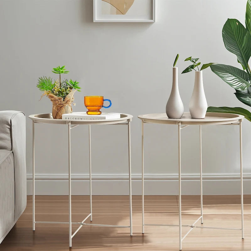 Round Metal Side Table - Removable Tray Top, Anti-Rust Waterproof, 19.7" H x 18.5" D, 50 lbs Capacity, Indoor/Outdoor, 7 Colors