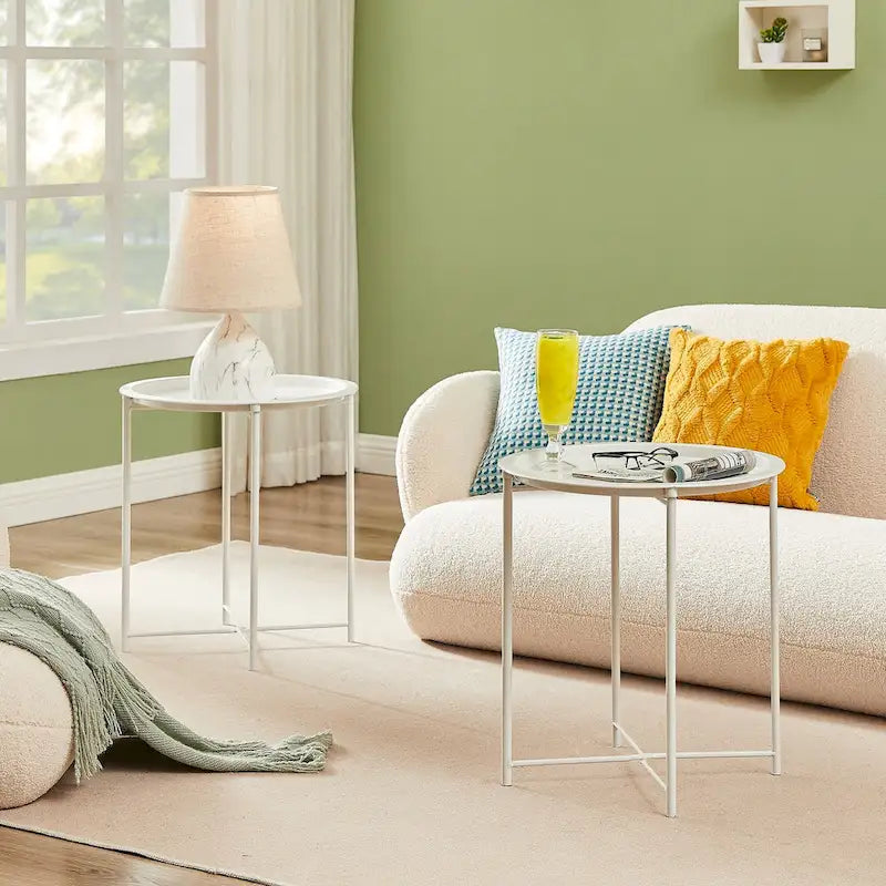 Round Metal Side Table - Removable Tray Top, Anti-Rust Waterproof, 19.7" H x 18.5" D, 50 lbs Capacity, Indoor/Outdoor, 7 Colors