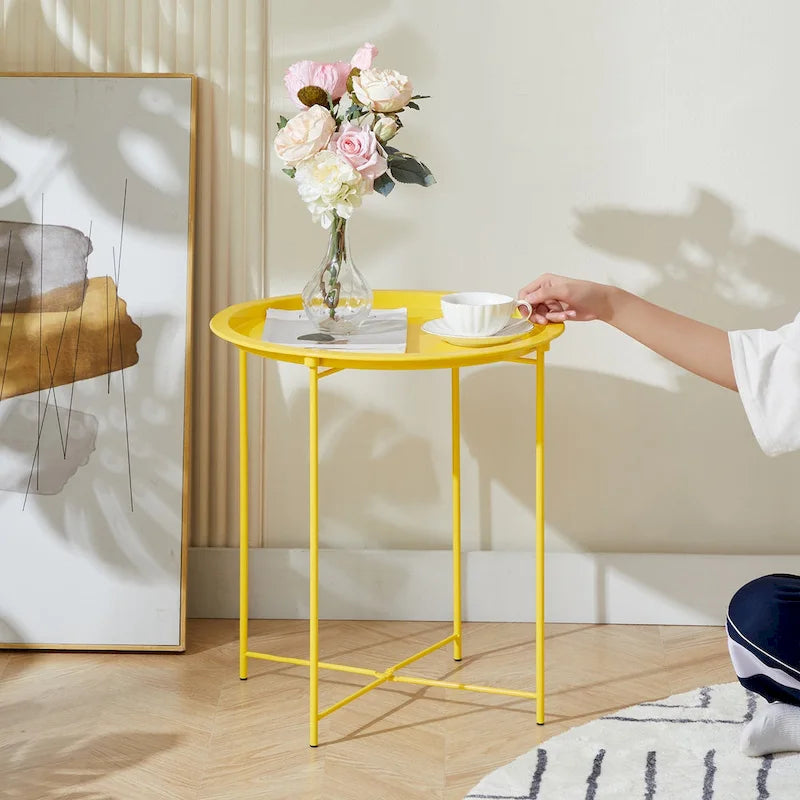 Round Metal Side Table - Removable Tray Top, Anti-Rust Waterproof, 19.7" H x 18.5" D, 50 lbs Capacity, Indoor/Outdoor, 7 Colors