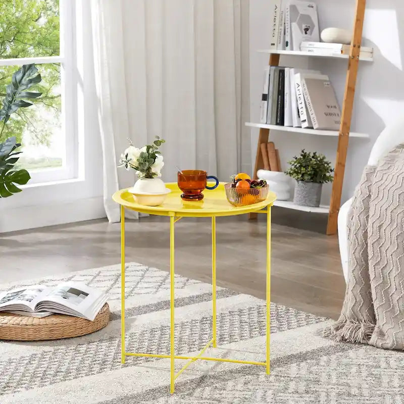 Round Metal Side Table - Removable Tray Top, Anti-Rust Waterproof, 19.7" H x 18.5" D, 50 lbs Capacity, Indoor/Outdoor, 7 Colors