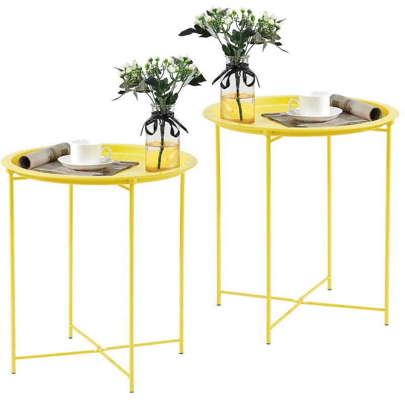 Round Metal Side Table - Removable Tray Top, Anti-Rust Waterproof, 19.7" H x 18.5" D, 50 lbs Capacity, Indoor/Outdoor, 7 Colors