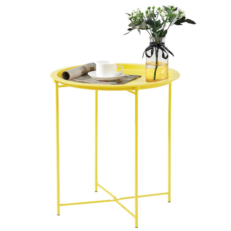 Round Metal Side Table - Removable Tray Top, Anti-Rust Waterproof, 19.7" H x 18.5" D, 50 lbs Capacity, Indoor/Outdoor, 7 Colors