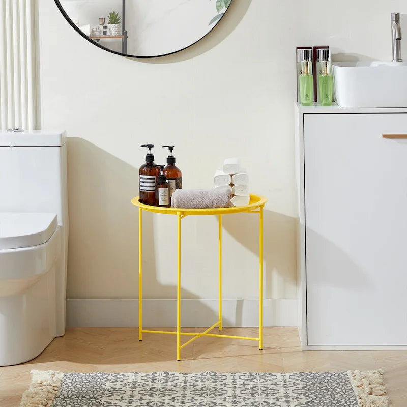 Round Metal Side Table - Removable Tray Top, Anti-Rust Waterproof, 19.7" H x 18.5" D, 50 lbs Capacity, Indoor/Outdoor, 7 Colors