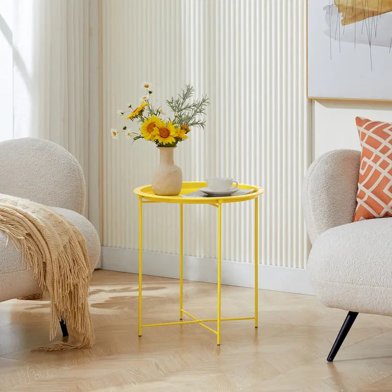 Round Metal Side Table - Removable Tray Top, Anti-Rust Waterproof, 19.7" H x 18.5" D, 50 lbs Capacity, Indoor/Outdoor, 7 Colors