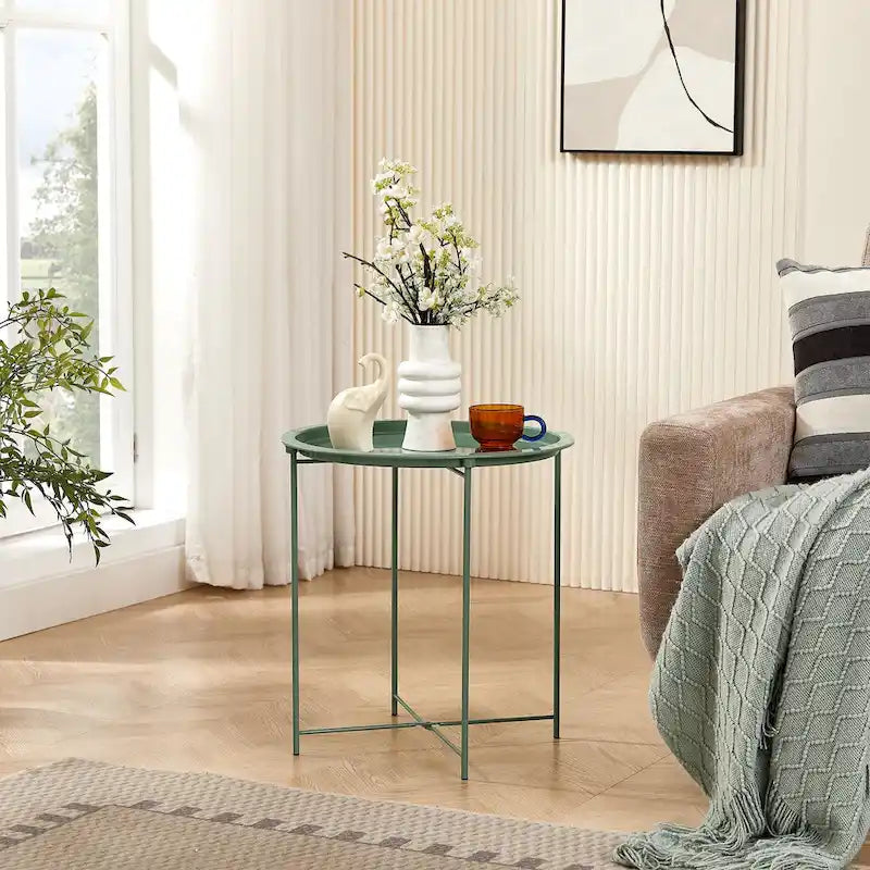 Round Metal Side Table - Removable Tray Top, Anti-Rust Waterproof, 19.7" H x 18.5" D, 50 lbs Capacity, Indoor/Outdoor, 7 Colors