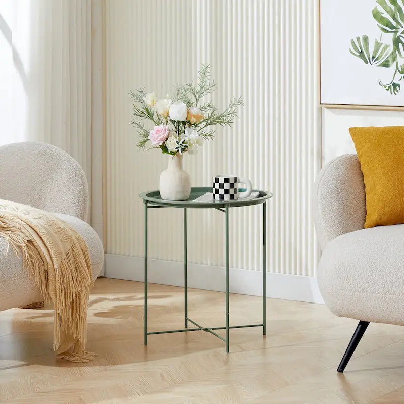 Round Metal Side Table - Removable Tray Top, Anti-Rust Waterproof, 19.7" H x 18.5" D, 50 lbs Capacity, Indoor/Outdoor, 7 Colors