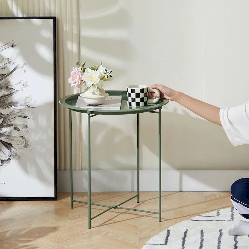 Round Metal Side Table - Removable Tray Top, Anti-Rust Waterproof, 19.7" H x 18.5" D, 50 lbs Capacity, Indoor/Outdoor, 7 Colors