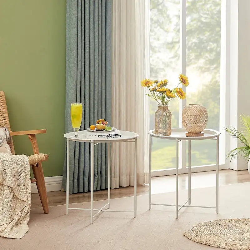 Round Metal Side Table - Removable Tray Top, Anti-Rust Waterproof, 19.7" H x 18.5" D, 50 lbs Capacity, Indoor/Outdoor, 7 Colors