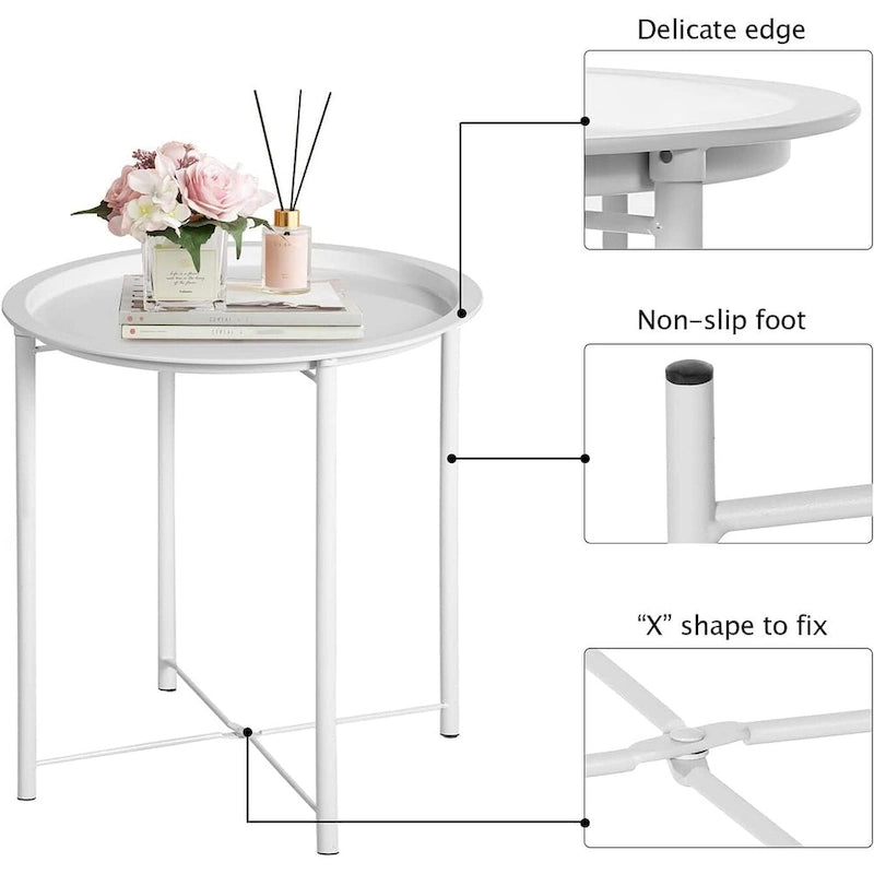 Round Metal Side Table - Removable Tray Top, Anti-Rust Waterproof, 19.7" H x 18.5" D, 50 lbs Capacity, Indoor/Outdoor, 7 Colors