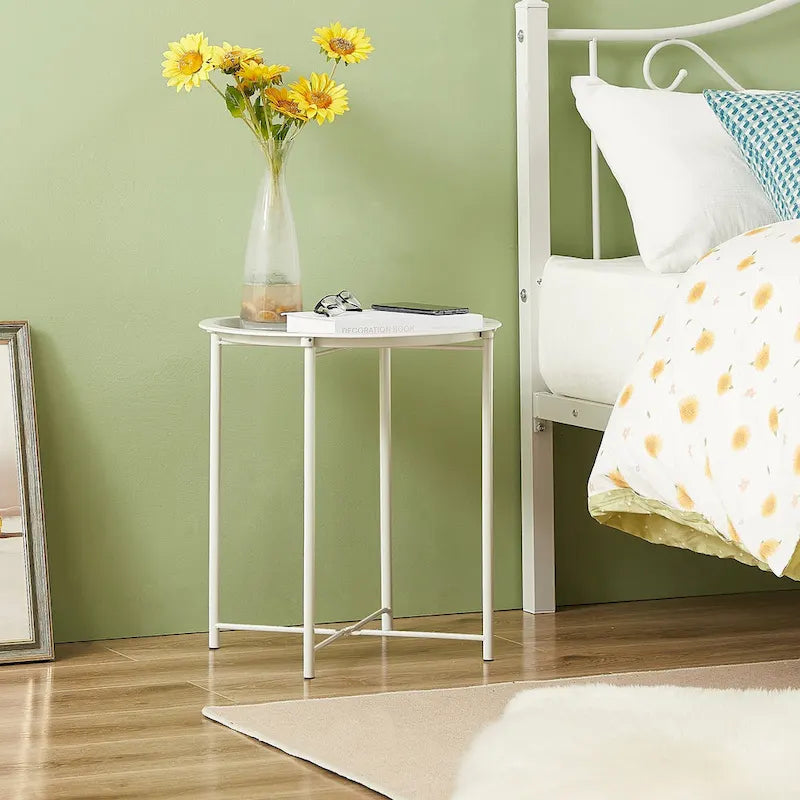 Round Metal Side Table - Removable Tray Top, Anti-Rust Waterproof, 19.7" H x 18.5" D, 50 lbs Capacity, Indoor/Outdoor, 7 Colors