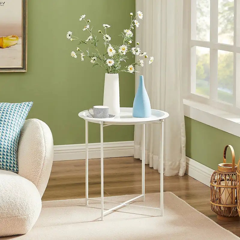 Round Metal Side Table - Removable Tray Top, Anti-Rust Waterproof, 19.7" H x 18.5" D, 50 lbs Capacity, Indoor/Outdoor, 7 Colors