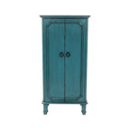Vintage Turquoise Hand Painted Jewelry Armoire with Antique Drawer Pulls - 13.8 x 19 x 40 inches