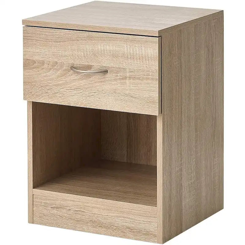 Compact Storage Table with Sliding Drawer & Open Shelf, 15.6"W x 15"D x 21.9"H, Particle Board Nightstand for Dorm Bedroom