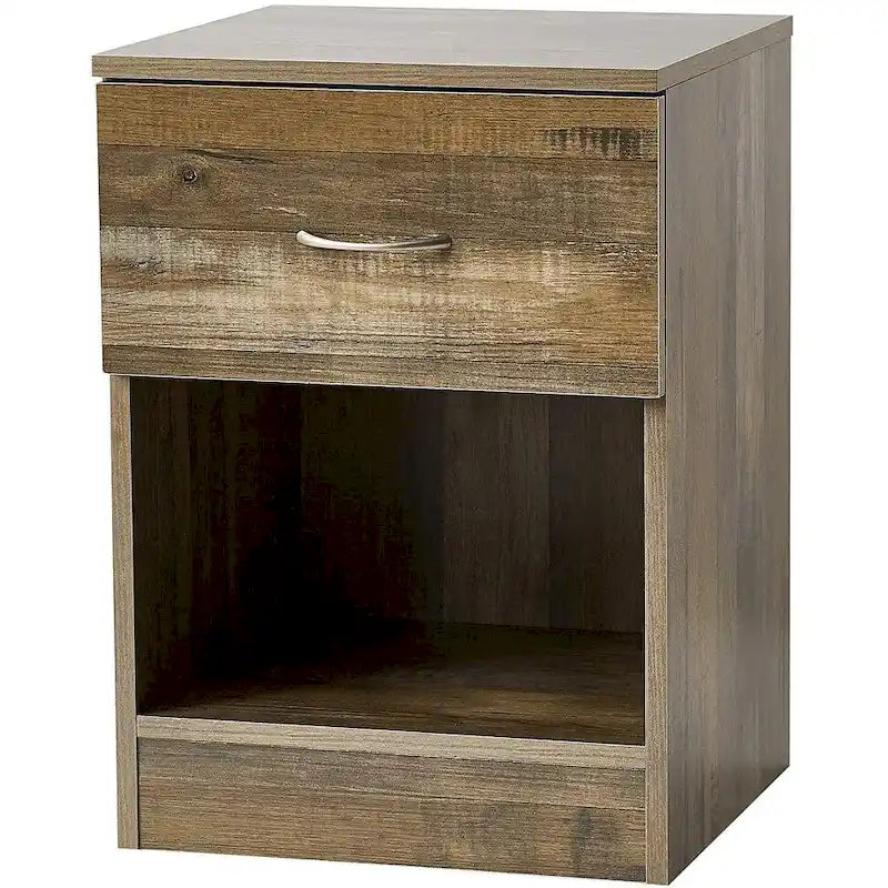 Compact Storage Table with Sliding Drawer & Open Shelf, 15.6"W x 15"D x 21.9"H, Particle Board Nightstand for Dorm Bedroom