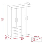 68"H Mobile Wardrobe Armoire - 2 Hanging Rods - 3 Drawers - 2 Shelves - Double Door Cabinets - 6 Caster Wheels - Black Wenge - 46.9"W x 18.5"D - Modern