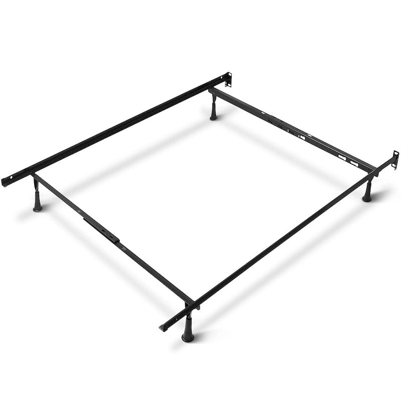 Adjustable Metal Bed Frame - 4-Leg Support - Queen/Full/Twin - 5" Clearance - Black Finish - Strong Support System - Hardware Included - Easy Assembly