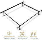 Adjustable Metal Bed Frame - 4-Leg Support - Queen/Full/Twin - 5" Clearance - Black Finish - Strong Support System - Hardware Included - Easy Assembly