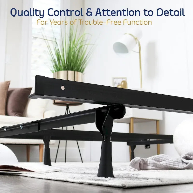 Adjustable Metal Bed Frame - 4-Leg Support - Queen/Full/Twin - 5" Clearance - Black Finish - Strong Support System - Hardware Included - Easy Assembly