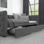Twin Velvet Tufted Daybed with 2 Storage Drawers - Button & Copper Nail Trim, 600 lbs, No Box Spring Needed