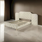 Ronny Inch Queen Size Bed, Wall Headboard, Beige Linen Tufted Upholstery