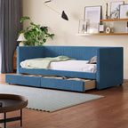 Twin Corduroy Upholstered Daybed with 2 Storage Drawers - Tufted Headboard, Wood Slats, No Box Spring Needed
