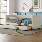 Twin Corduroy Upholstered Daybed with 2 Storage Drawers - Tufted Headboard, Wood Slats, No Box Spring Needed