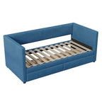 Twin Corduroy Upholstered Daybed with 2 Storage Drawers - Tufted Headboard, Wood Slats, No Box Spring Needed