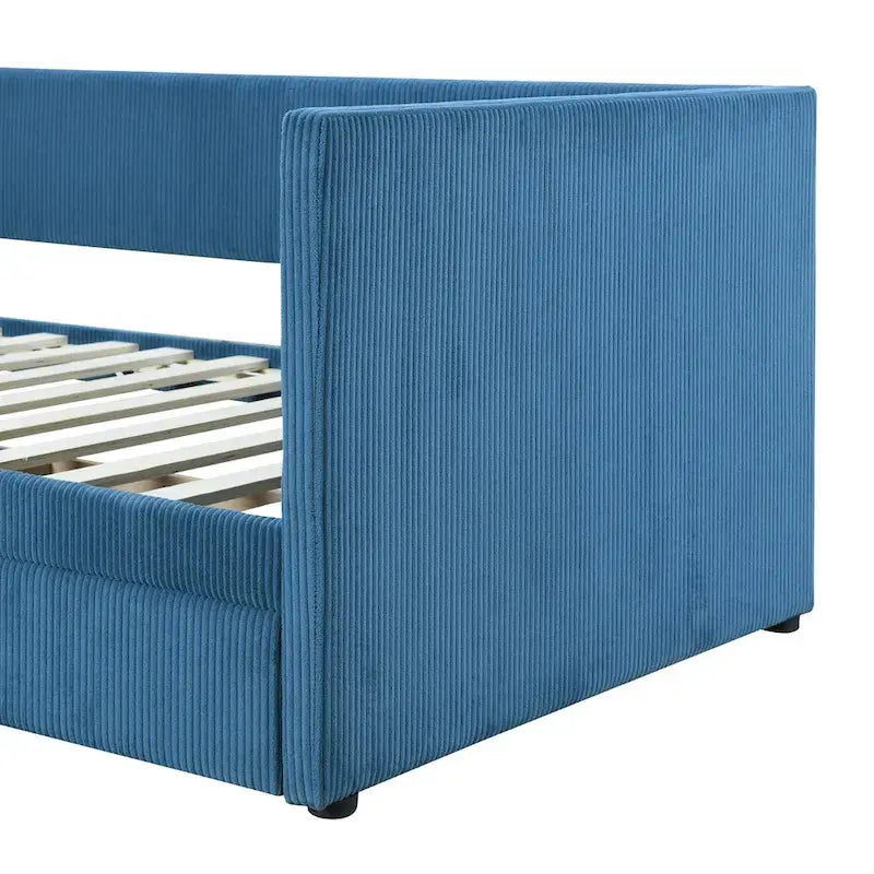 Twin Corduroy Upholstered Daybed with 2 Storage Drawers - Tufted Headboard, Wood Slats, No Box Spring Needed