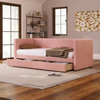 Twin Corduroy Upholstered Daybed with 2 Storage Drawers - Tufted Headboard, Wood Slats, No Box Spring Needed