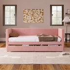 Twin Corduroy Upholstered Daybed with 2 Storage Drawers - Tufted Headboard, Wood Slats, No Box Spring Needed